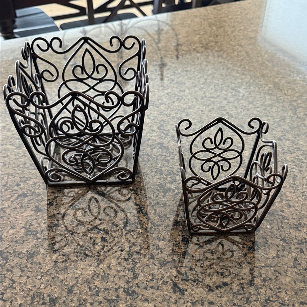 Southern Living Ornate Scrollwork Metal Candle Holders in Brown